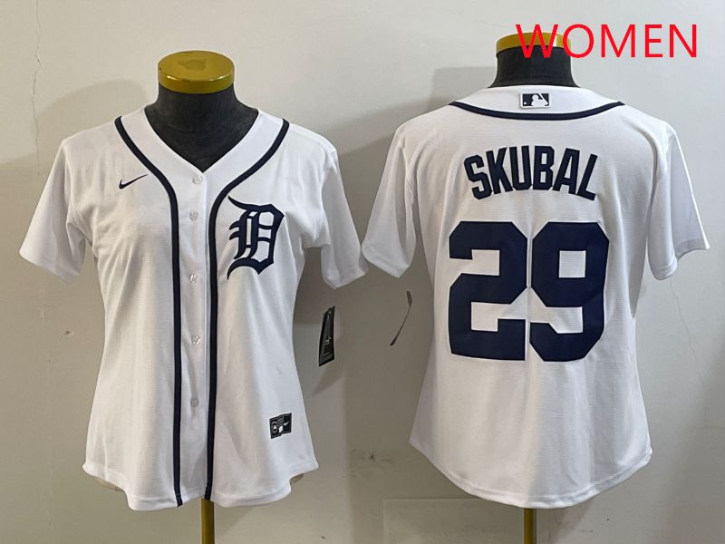 Women Detroit Tigers #29 Skubal White Game 2025 Nike MLB Jersey style 1->women mlb jersey->Women Jersey
